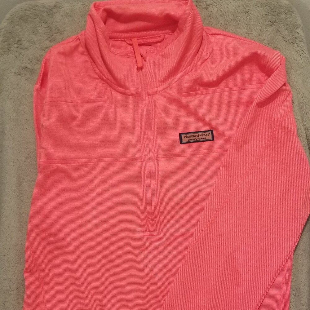 Vineyard Vines WOMEN’S THE SANKATY SHEP STRIPE SHIRT Med Bright Coral/Pink strip